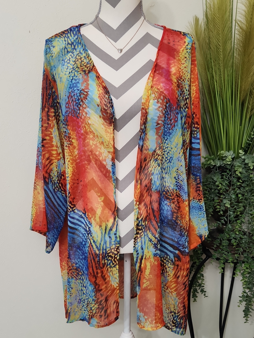 Zury Vibrant Multi-Color Open-Front Tunic Kimono